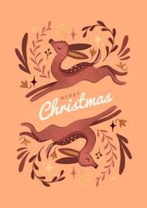 Kerstkaart botanisch met herten