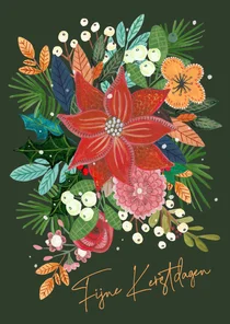 Kerstkaart botanische kerstster poinsettia