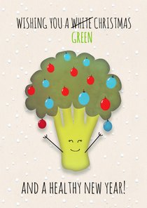 Kerstkaart broccoli staand wishing you a green Christmas