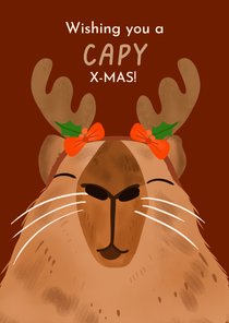 Kerstkaart capybara wishing you a capy X-mas
