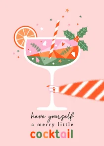 Kerstkaart cheers cocktail rood groen roze