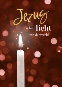 Kerstkaart christelijk jezus licht wereld kaars sterren goud