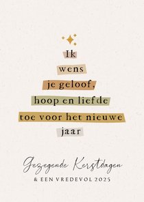 Kerstkaart christelijk quote kerstboom ster goudlook