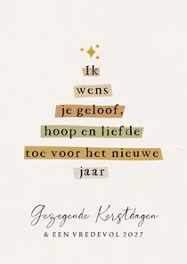 Kerstkaart christelijk quote kerstboom ster goudlook