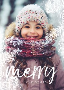 Kerstkaart dennentakje wit met foto achtergrond