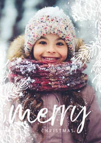 Kerstkaart dennentakje wit met foto achtergrond