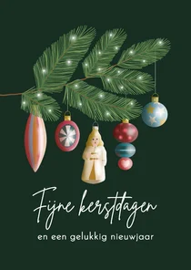 Kerstkaart - Dennentakken met kerstballen