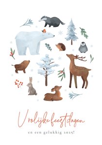 Kerstkaart dieren schattig winter vrolijke feestdagen