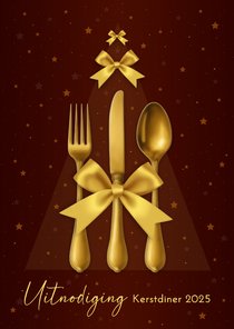 Kerstkaart diner strik bestek