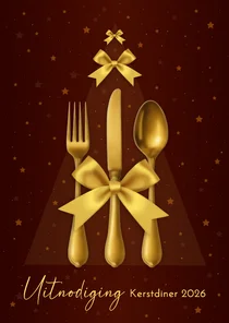 Kerstkaart diner strik bestek