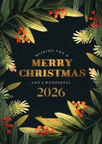 Kerstkaart donker kersttakken rechthoek