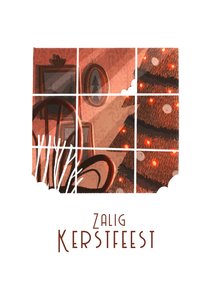 Kerstkaart door het raam illustratie