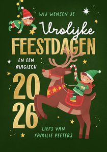 Kerstkaart elfjes rendier magische feestdagen 2026 vrolijk