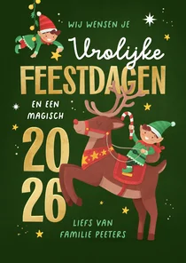 Kerstkaart elfjes rendier magische feestdagen 2026 vrolijk