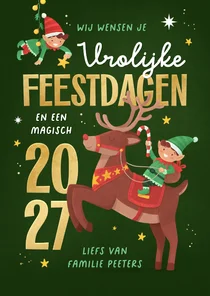 Kerstkaart elfjes rendier magische feestdagen 2027 vrolijk