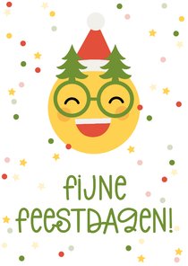 Kerstkaart fijne feestdagen emoji met kerstbril