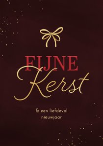 Kerstkaart fijne kerst strikje goud donkerrood