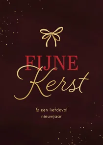 Kerstkaart fijne kerst strikje goud donkerrood