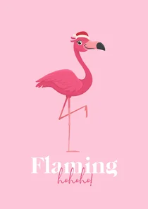 Kerstkaart flamingo tropisch kerstmuts humor