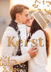 Kerstkaart foto confetti goud spetters save the date