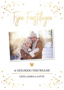 Kerstkaart foto wit goudlook confetti