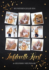 Kerstkaart fotocollage donker goudlook confetti