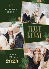 Kerstkaart fotocollage fijne kerst 2025 dennentakjes foto