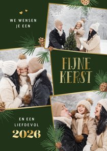 Kerstkaart fotocollage fijne kerst 2026 dennentakjes foto