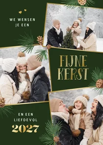 Kerstkaart fotocollage fijne kerst 2027 dennentakjes foto