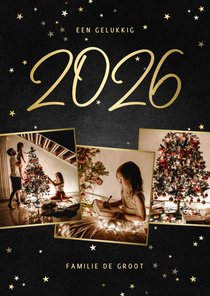 Kerstkaart fotocollage handgeschreven 2026 krijtbord
