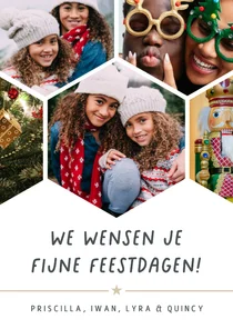 Kerstkaart fotocollage hexagon-modern met 5 foto's