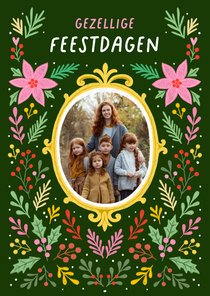 Kerstkaart fotokaart bloemen donkergroen