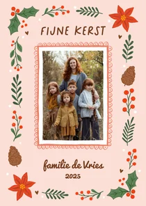 Kerstkaart fotokaart hulst besjes groen lichtoranje