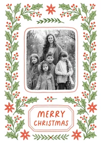 Kerstkaart fotokaart hulst besjes groen rood
