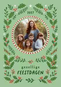 Kerstkaart fotokaart hulst besjes lichtgroen