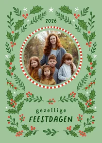 Kerstkaart fotokaart hulst besjes lichtgroen