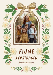 Kerstkaart fotokaart strik hulst besjes groen geel