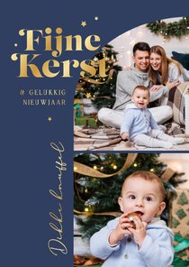 Kerstkaart foto's boog fijne kerst goud sterretjes