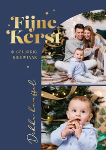 Kerstkaart foto's boog fijne kerst goud sterretjes