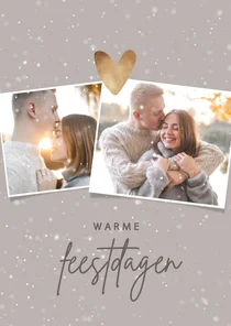 Kerstkaart foto's, sneeuw en hartje van goud