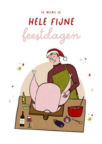 Kerstkaart foute kalkoen illustratie hele fijne feestdagen