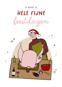 Kerstkaart foute kalkoen illustratie hele fijne feestdagen