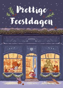 Kerstkaart gezellige bakkerij met dieren