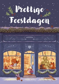 Kerstkaart gezellige bakkerij met dieren