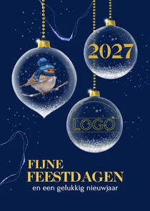 Kerstkaart glazen kerstballen logo