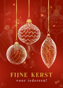 Kerstkaart glazen kerstballen met motief wit en goud