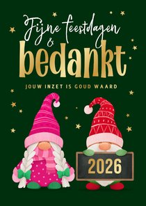 Kerstkaart gnome kabouters bedankt zakelijk fijne feestdagen