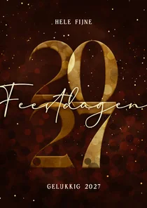 Kerstkaart gouden 2027 donkerrood stijlvol