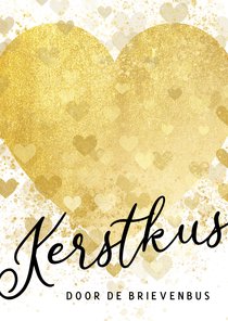 Kerstkaart gouden hart kerstkus brievenbus