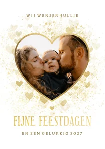 Kerstkaart gouden hart met foto liefdevol 